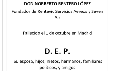 Anuncio del fallecimiento de Don Norberto Rentero López, padre de nuestro vocal y Redactor José Ignacio Rentero Vicente.